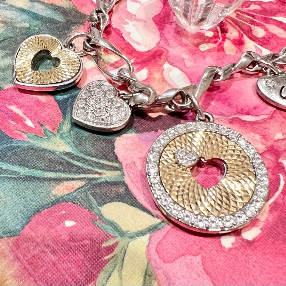 GUESS-Charm Bracelet-Silver & Gold Toned -Rhinestones on Charms-EUC